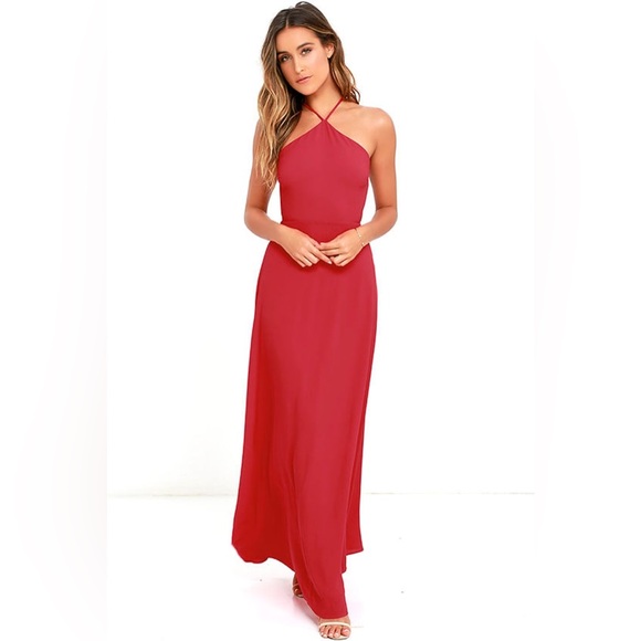 Lulu’s Backless Red Maxi Dress - Picture 1 of 9